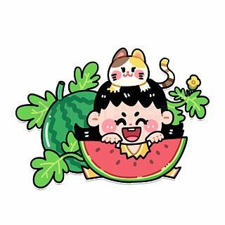 动漫吃瓜插画图,趣味横生的美食盛宴